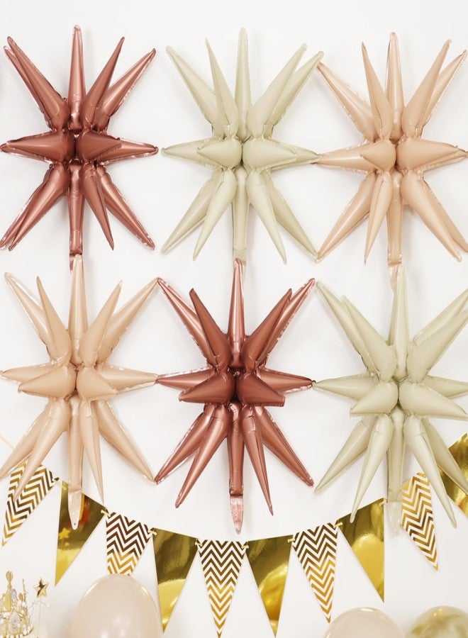 Vibzox Nude Cream Beige Star Balloons, 22 Inch Apricot Brown Tan Foil Explosion star Balloon, Large Spike Balloon star Cone Balloons, for Boho Birthday Wedding Baby Shower Party Backdrop Decorations - Image 4